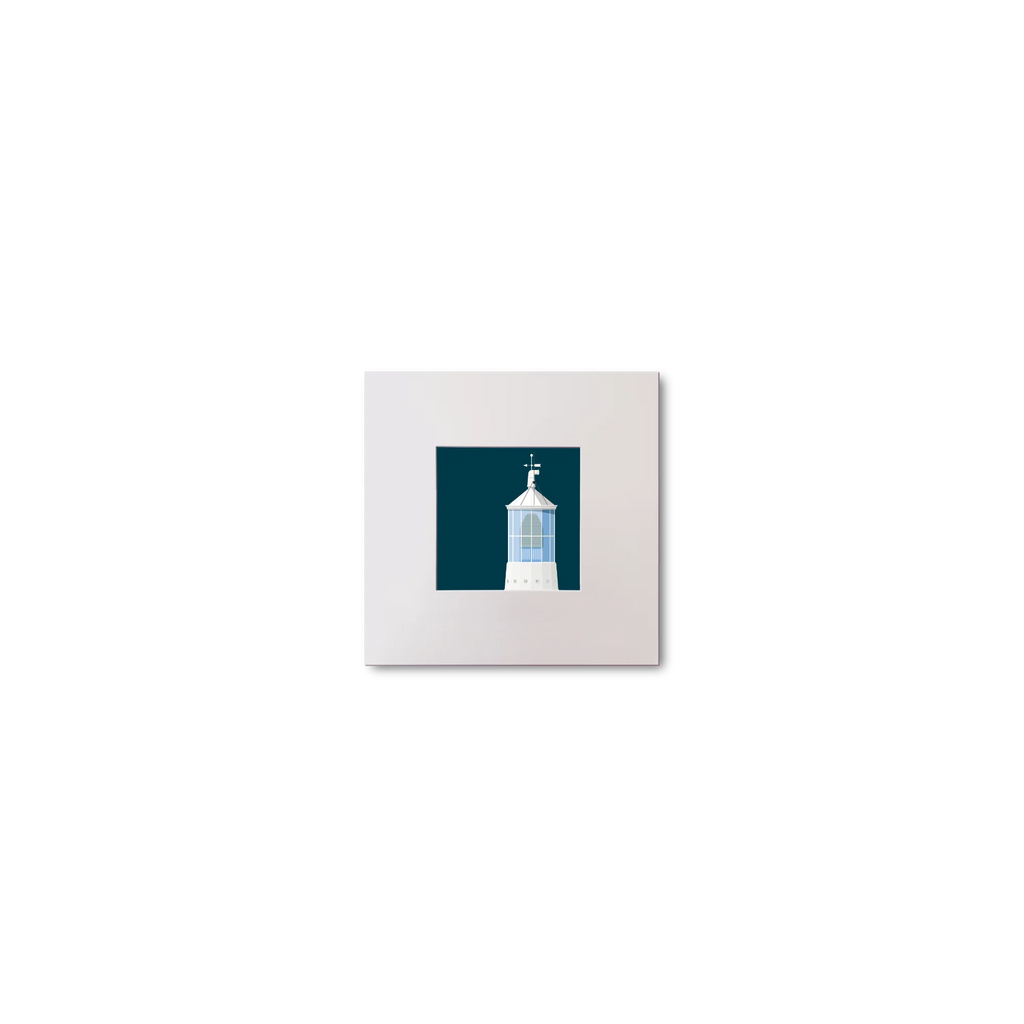 Illustration Dunree lighthouse on a midnight blue background, mounted and measuring 10x10cm.