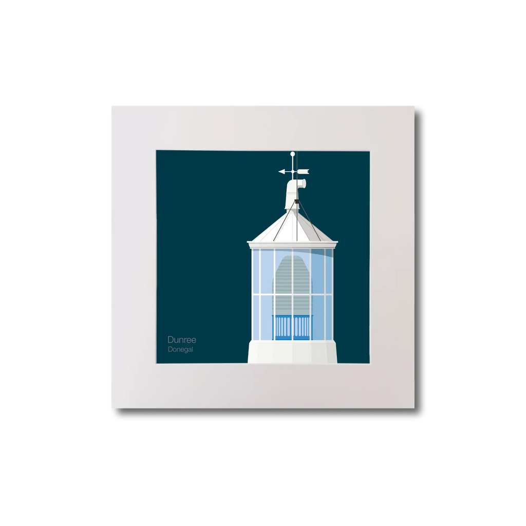 Illustration Dunree lighthouse on a midnight blue background, mounted and measuring 20x20cm.