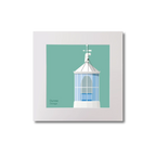 Illustration Dunree lighthouse on an ocean green background, mounted and measuring 20x20cm.
