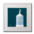 Illustration Dunree lighthouse on a midnight blue background,  in a white square frame measuring 30x30cm.
