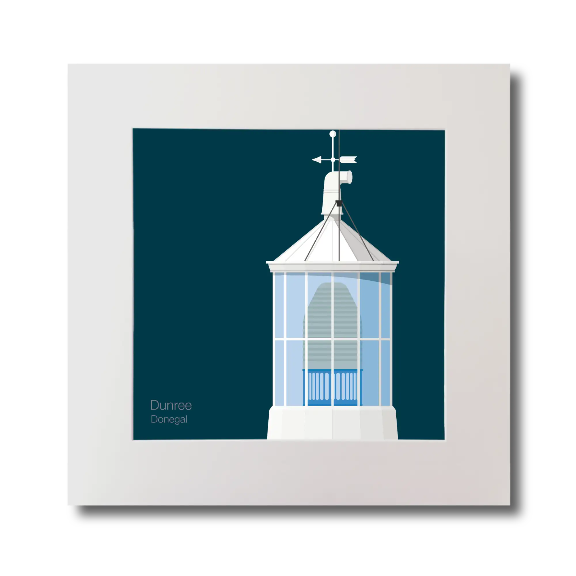 Illustration Dunree lighthouse on a midnight blue background, mounted and measuring 30x30cm.