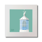 Illustration Dunree lighthouse on an ocean green background, mounted and measuring 30x30cm.