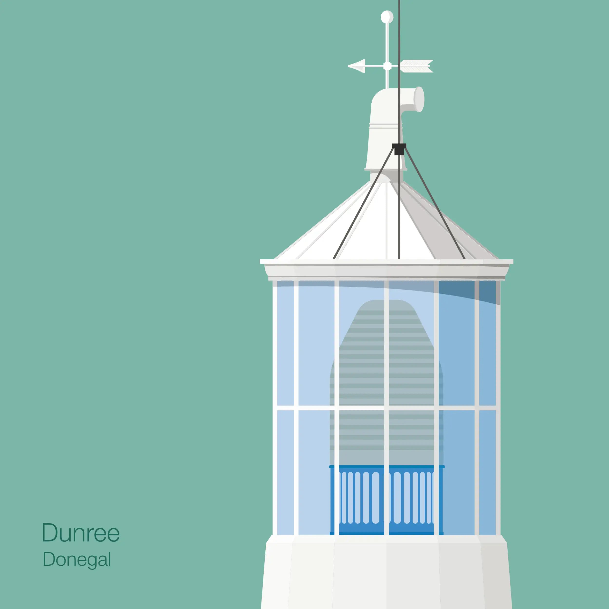 Illustration Dunree lighthouse on an ocean green background