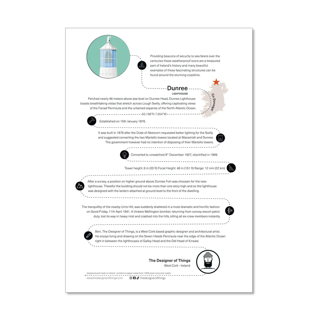 Dunree lighthouse, County Donegal, Ireland info sheet