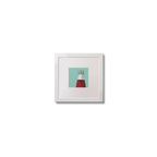 Illustration Muglins lighthouse on an ocean green background,  in a white square frame measuring 10x10cm.
