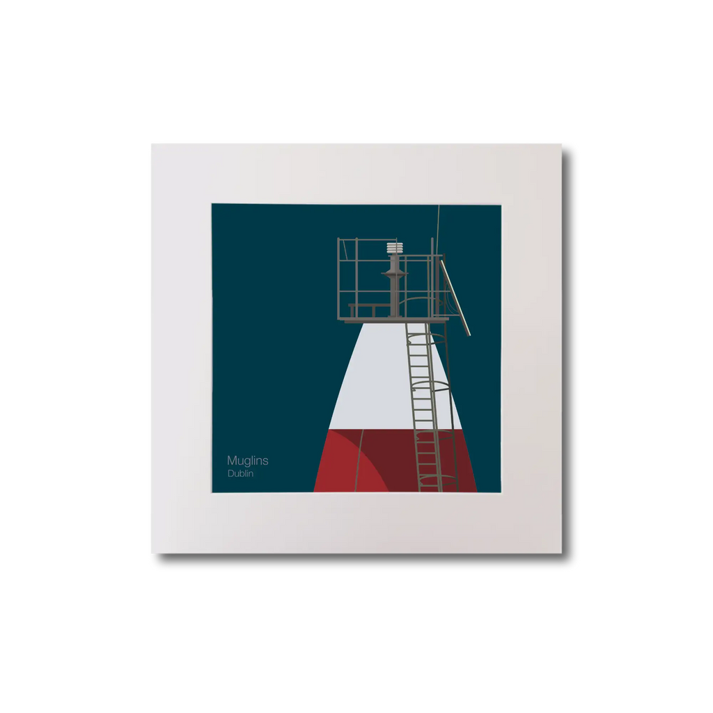 Illustration Muglins lighthouse on a midnight blue background, mounted and measuring 20x20cm.