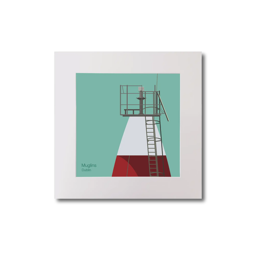 Illustration Muglins lighthouse on an ocean green background, mounted and measuring 20x20cm.