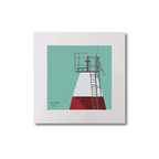 Illustration Muglins lighthouse on an ocean green background, mounted and measuring 20x20cm.