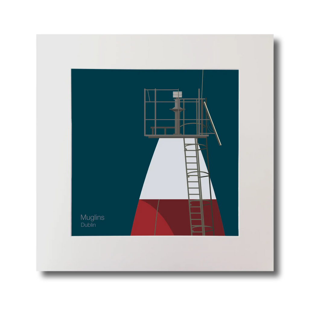 Illustration Muglins lighthouse on a midnight blue background, mounted and measuring 30x30cm.