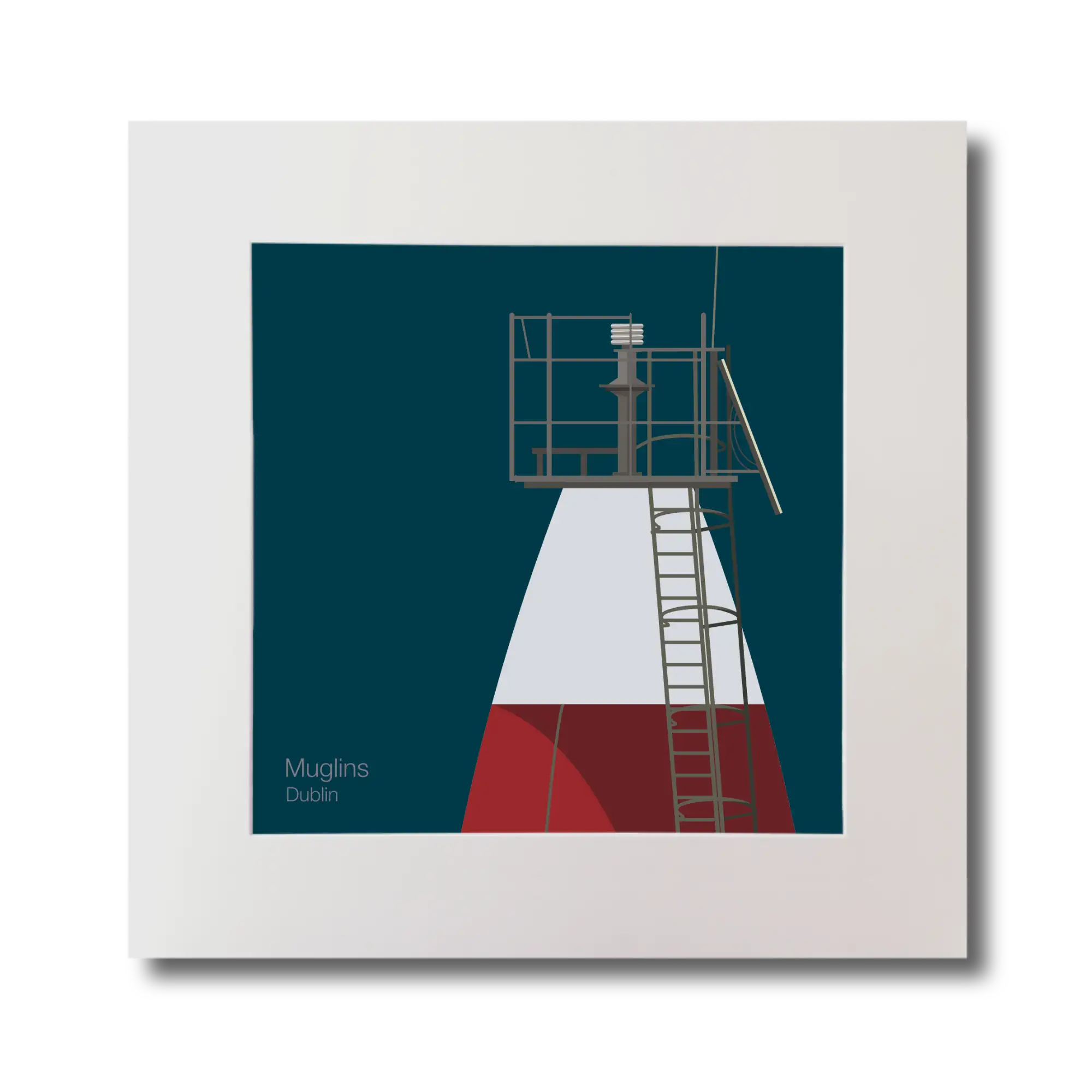 Illustration Muglins lighthouse on a midnight blue background, mounted and measuring 30x30cm.