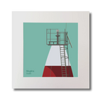 Illustration Muglins lighthouse on an ocean green background, mounted and measuring 30x30cm.