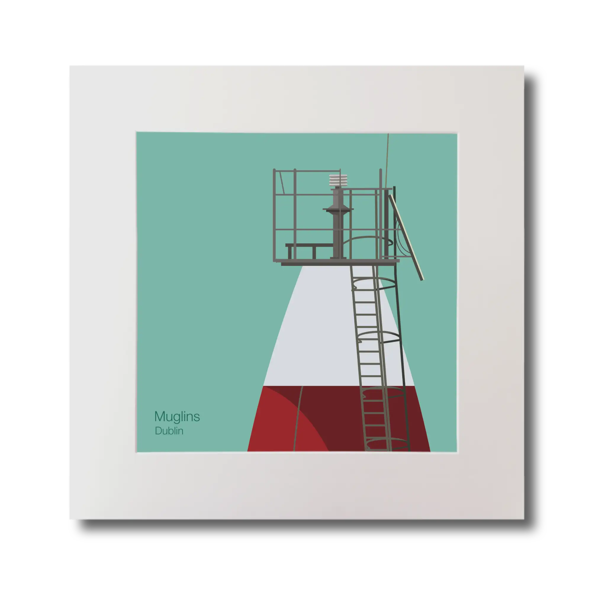 Illustration Muglins lighthouse on an ocean green background, mounted and measuring 30x30cm.