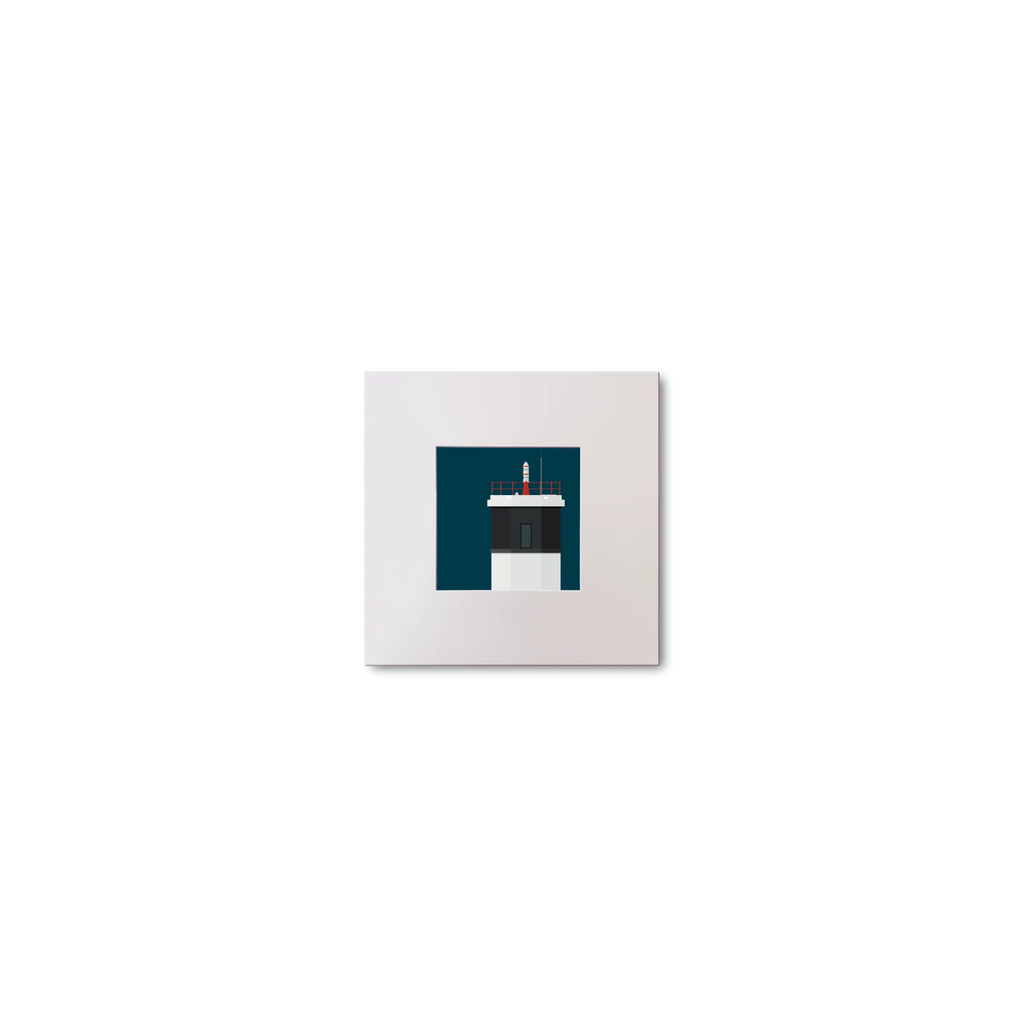 Illustration Rue Point lighthouse on a midnight blue background, mounted and measuring 10x10cm.