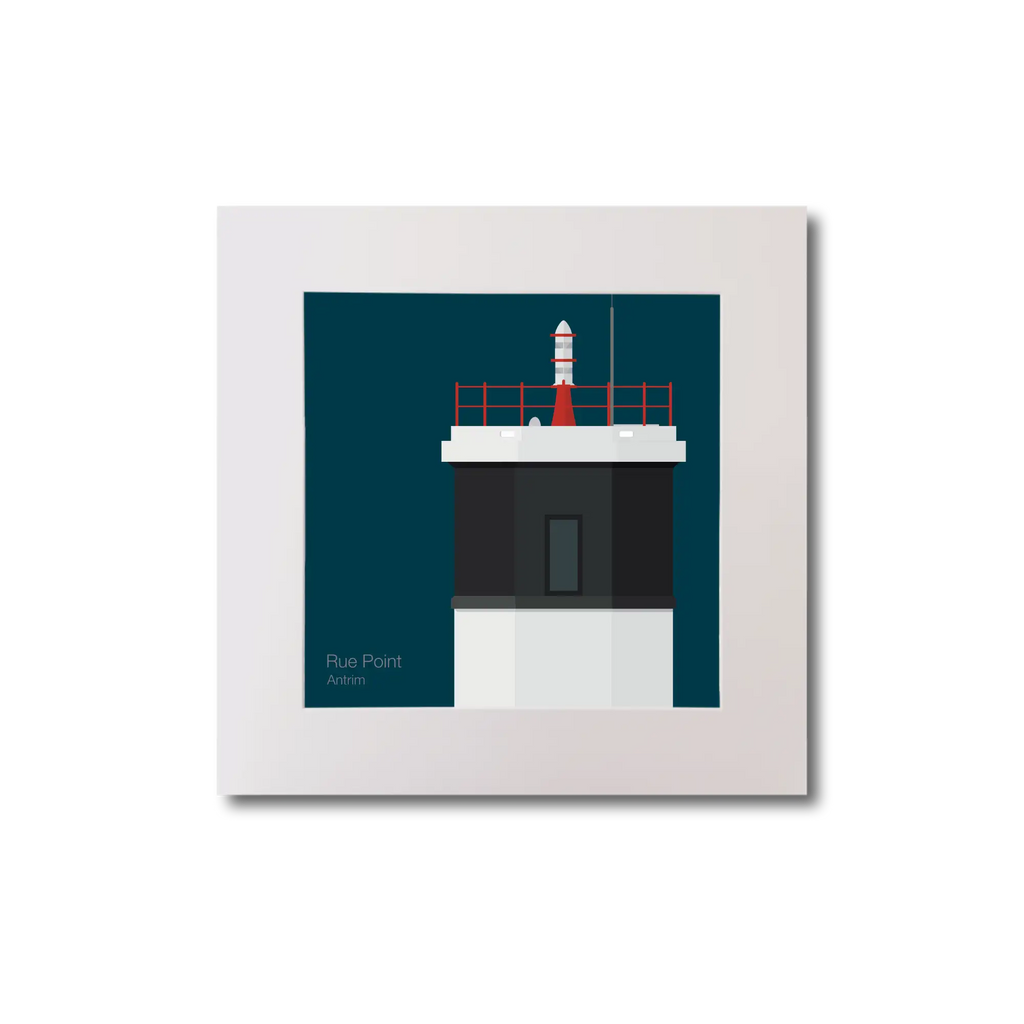 Illustration Rue Point lighthouse on a midnight blue background, mounted and measuring 20x20cm.