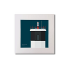 Illustration Rue Point lighthouse on a midnight blue background, mounted and measuring 20x20cm.
