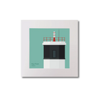Illustration Rue_Point lighthouse on an ocean green background, mounted and measuring 20x20cm.