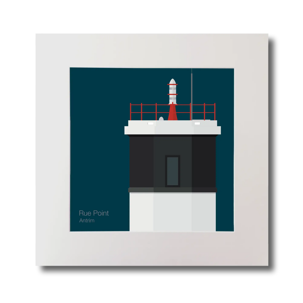 Illustration Rue Point lighthouse on a midnight blue background, mounted and measuring 30x30cm.