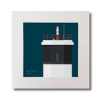Illustration Rue Point lighthouse on a midnight blue background, mounted and measuring 30x30cm.