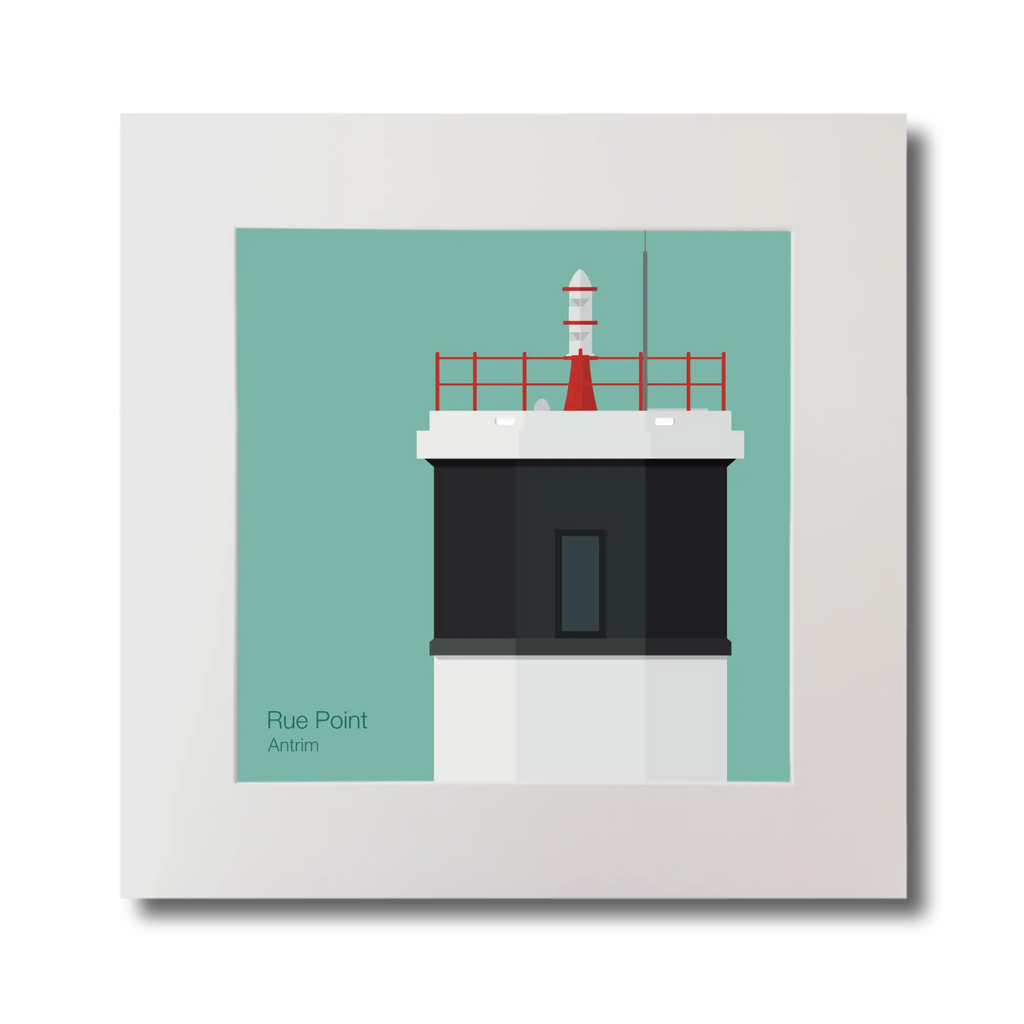 Illustration Rue Point lighthouse on an ocean green background, mounted and measuring 30x30cm.