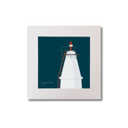 Illustration Copper Point lighthouse on a midnight blue background, mounted and measuring 20x20cm.