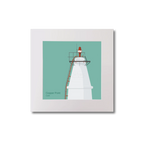 Illustration Copper_Point lighthouse on an ocean green background, mounted and measuring 20x20cm.