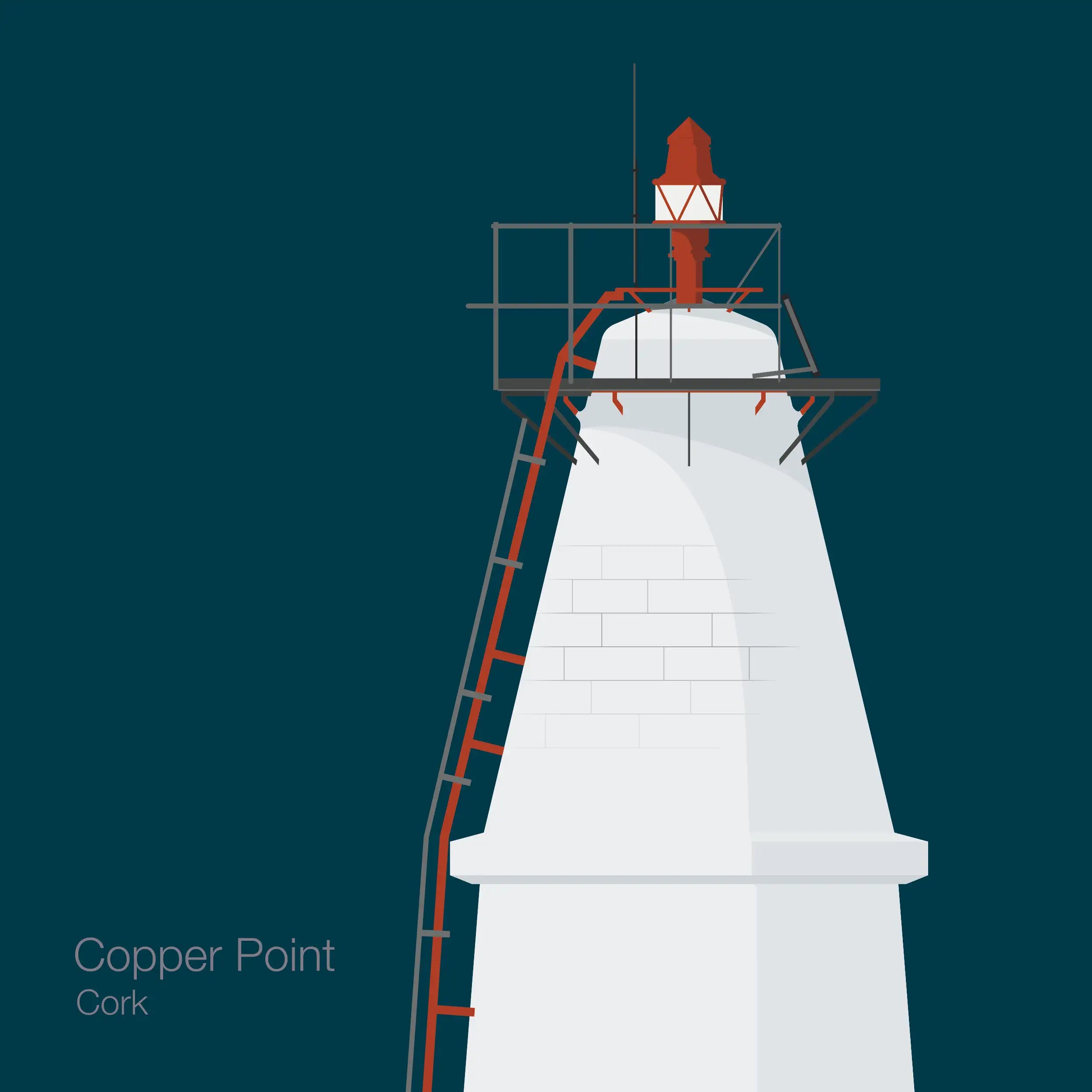 Illustration Copper Point lighthouse on a midnight blue background