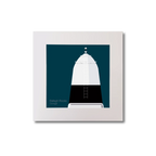 Illustration Ballagh Rocks lighthouse on a midnight blue background, mounted and measuring 20x20cm.