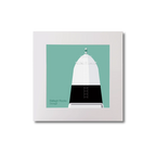 Illustration Ballagh_Rocks lighthouse on an ocean green background, mounted and measuring 20x20cm.