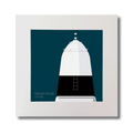 Illustration Ballagh Rocks lighthouse on a midnight blue background, mounted and measuring 30x30cm.