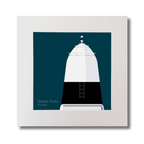 Illustration Ballagh Rocks lighthouse on a midnight blue background, mounted and measuring 30x30cm.