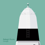 Illustration Ballagh Rocks lighthouse on an ocean green background