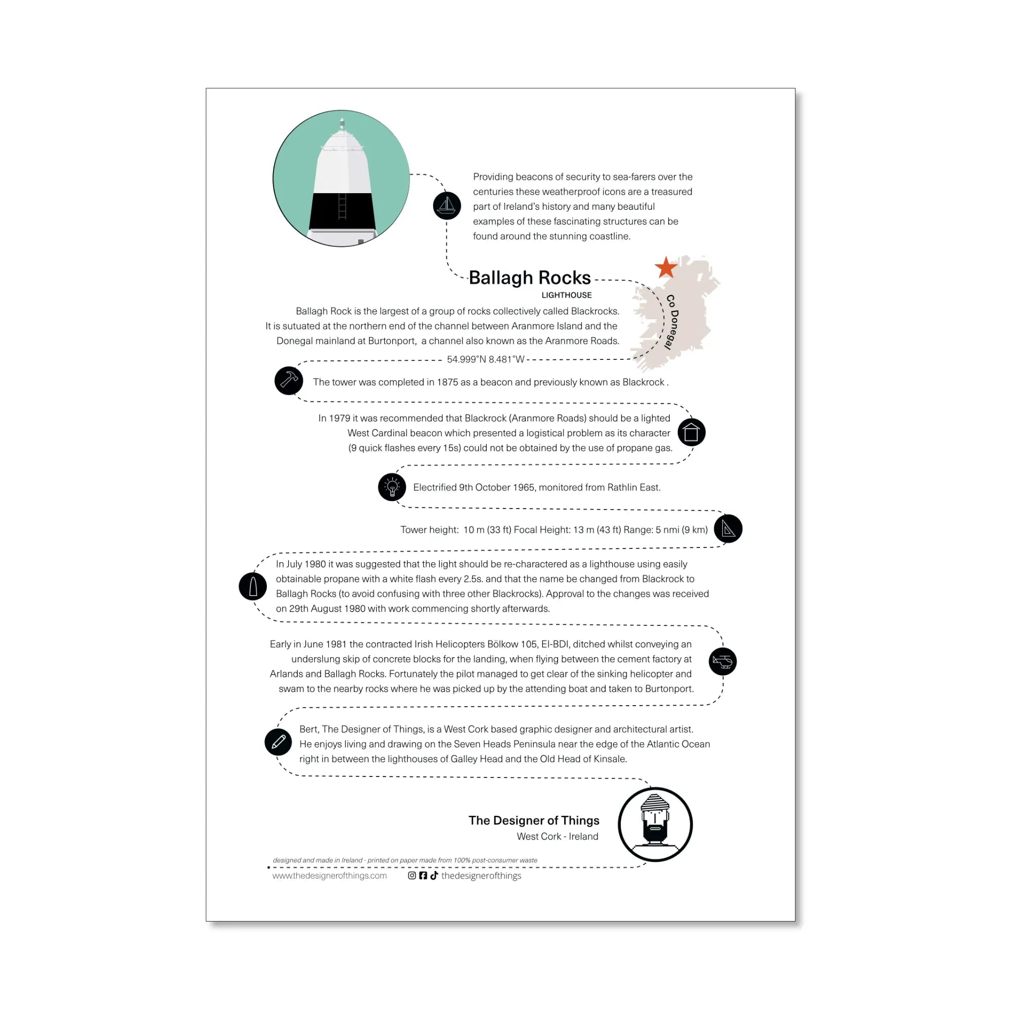 Ballagh Rocks lighthouse, County Donegal, Ireland info sheet