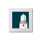 Illustration Rotten Island lighthouse on a midnight blue background, mounted and measuring 20x20cm.