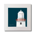 Illustration Rotten Island lighthouse on a midnight blue background, mounted and measuring 30x30cm.