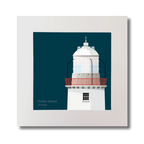 Illustration Rotten Island lighthouse on a midnight blue background, mounted and measuring 30x30cm.