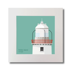 Illustration Rotten Island lighthouse on an ocean green background, mounted and measuring 30x30cm.