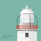 Illustration Rotten Island lighthouse on an ocean green background