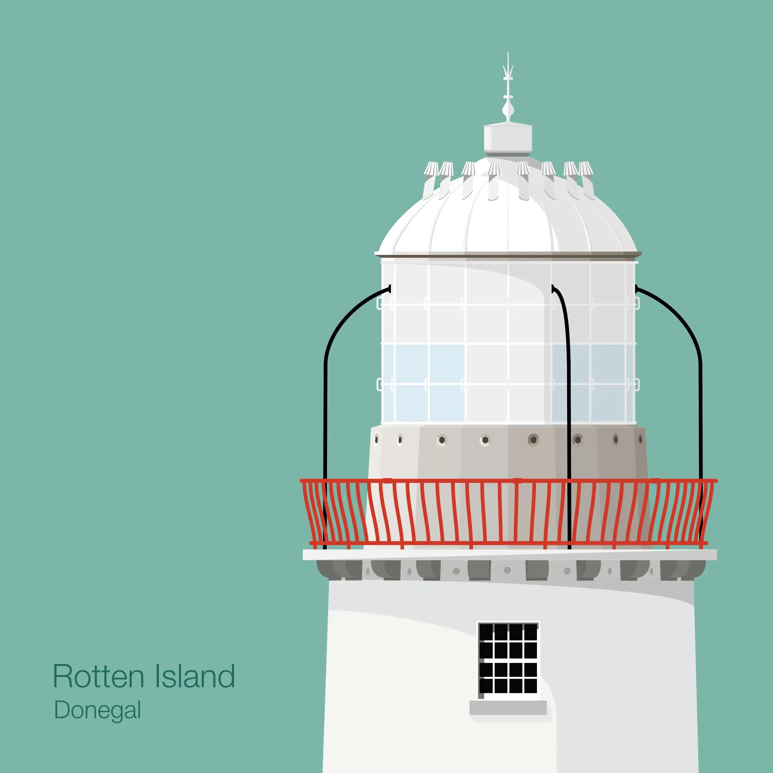 Illustration Rotten Island lighthouse on an ocean green background