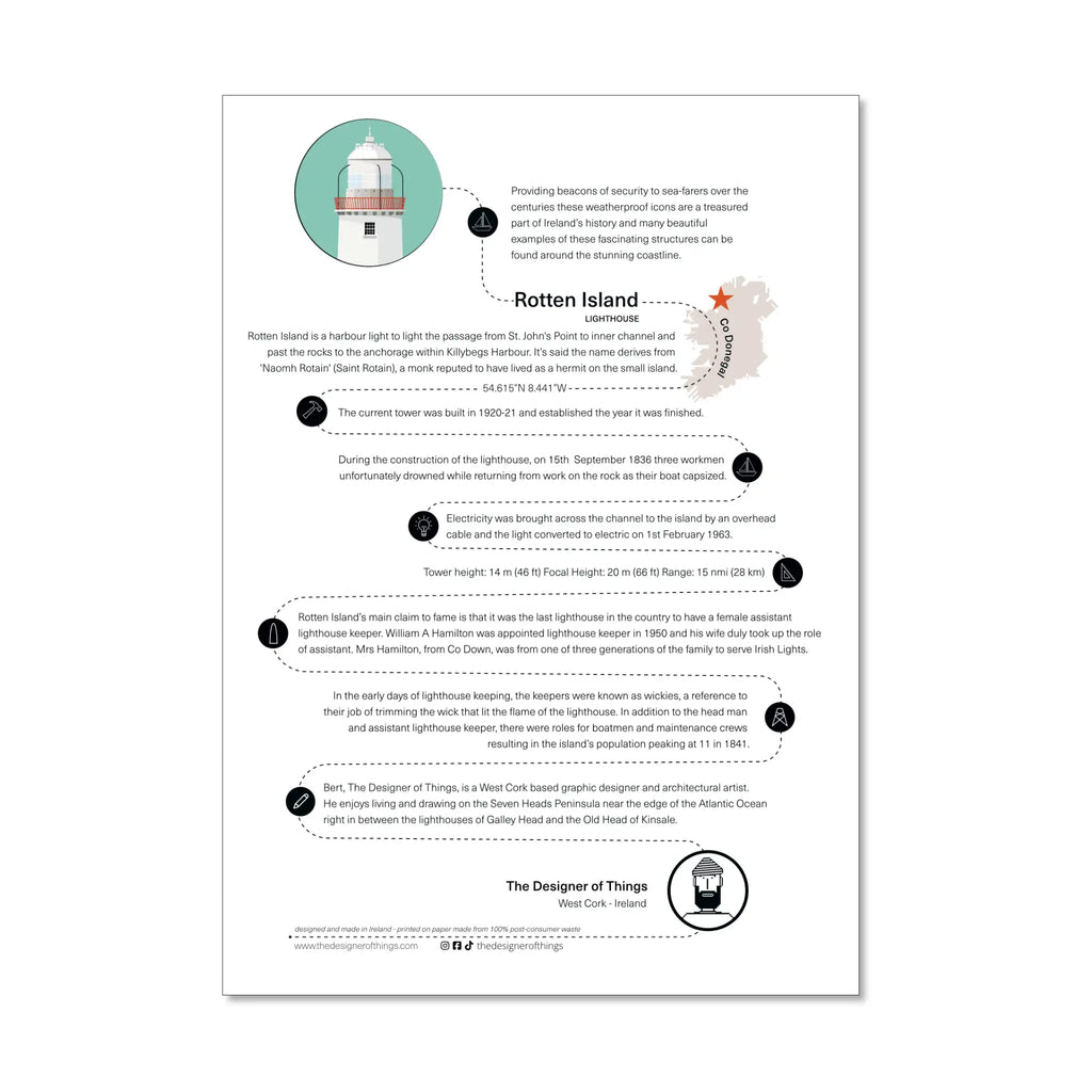 Rotten Island lighthouse, County Donegal, Ireland info sheet