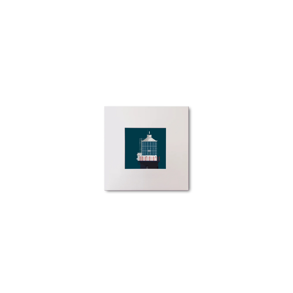 Illustration Mew Island lighthouse on a midnight blue background, mounted and measuring 10x10cm.