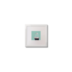 Illustration Mew Island lighthouse on an ocean green background,  in a white square frame measuring 10x10cm.