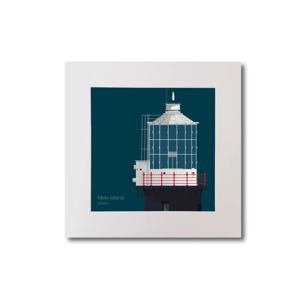 Illustration Mew Island lighthouse on a midnight blue background, mounted and measuring 20x20cm.