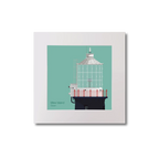 Illustration Mew Island lighthouse on an ocean green background, mounted and measuring 20x20cm.