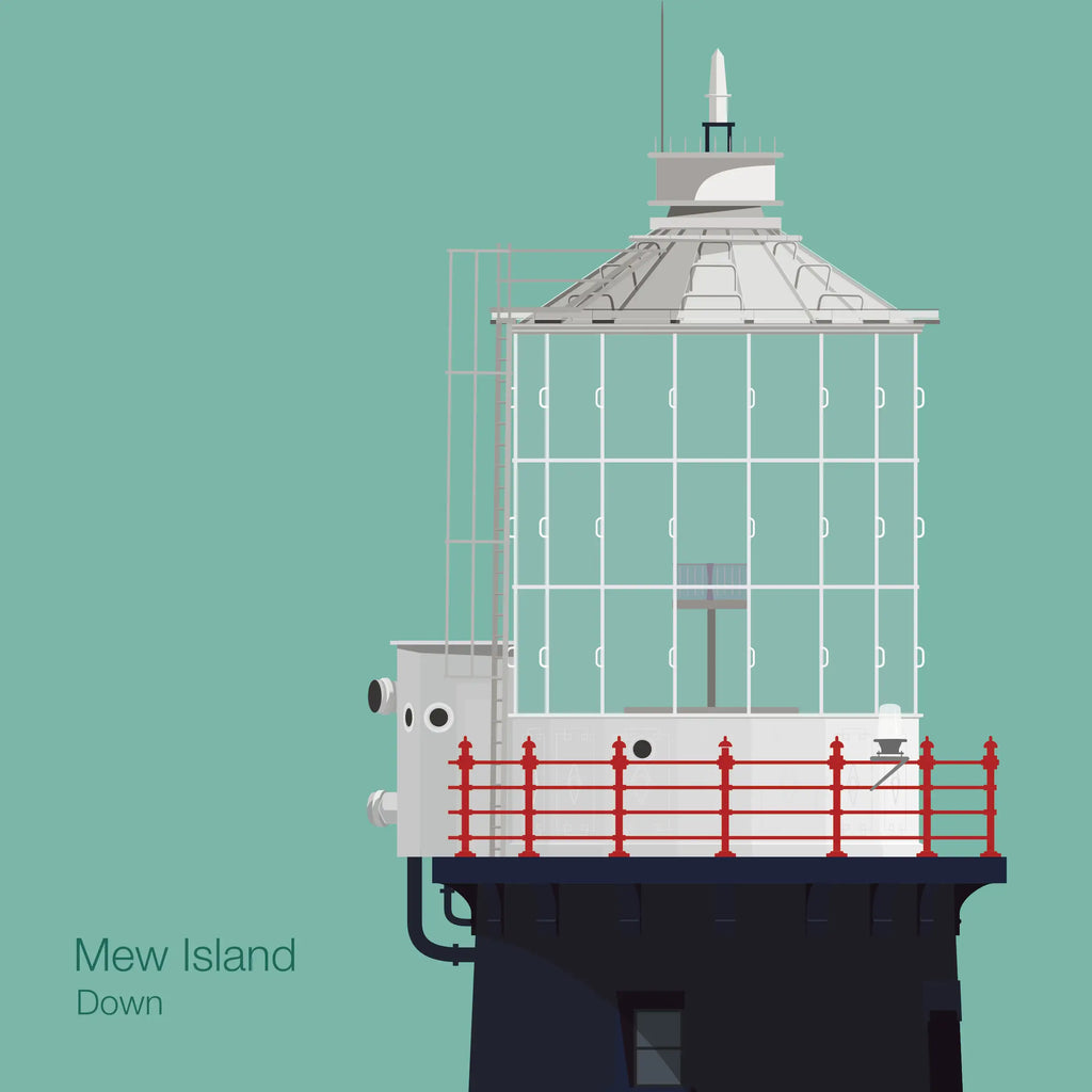Illustration Mew Island lighthouse on an ocean green background