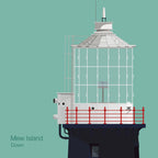 Illustration Mew Island lighthouse on an ocean green background