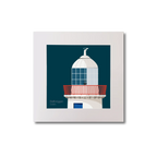 Illustration Ballbriggan lighthouse on a midnight blue background, mounted and measuring 20x20cm.