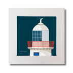 Illustration Ballbriggan lighthouse on a midnight blue background, mounted and measuring 30x30cm.