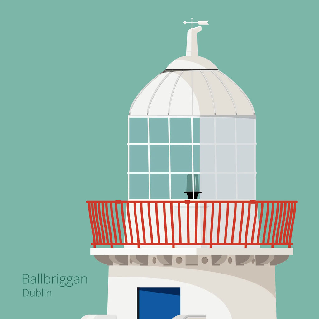 Illustration Ballbriggan lighthouse on an ocean green background