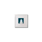 Contemporary wall art Eeragh lighthouse on a midnight blue background,  in a white square frame measuring 10x10cm.
