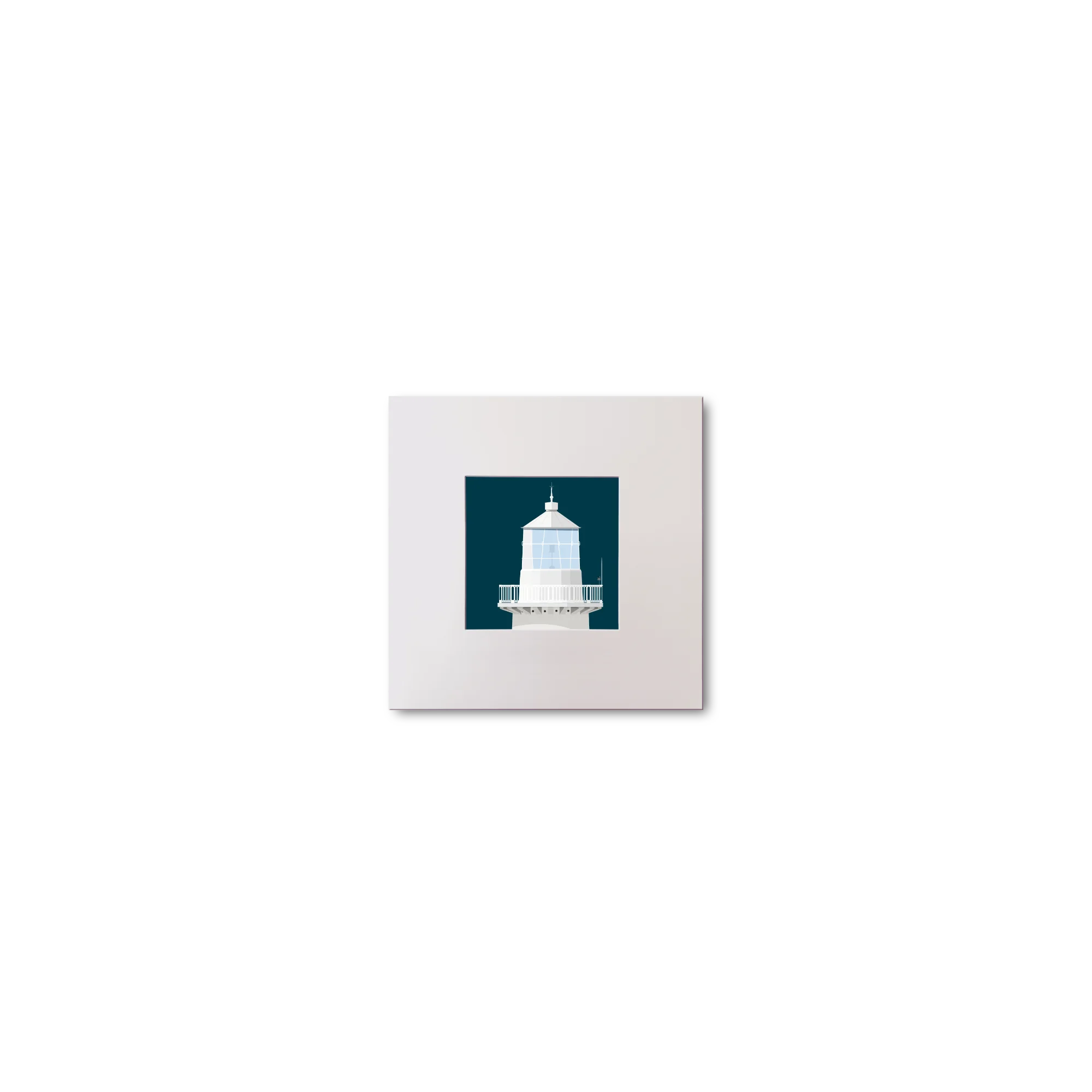 Illustration Eeragh lighthouse on a midnight blue background, mounted and measuring 10x10cm.